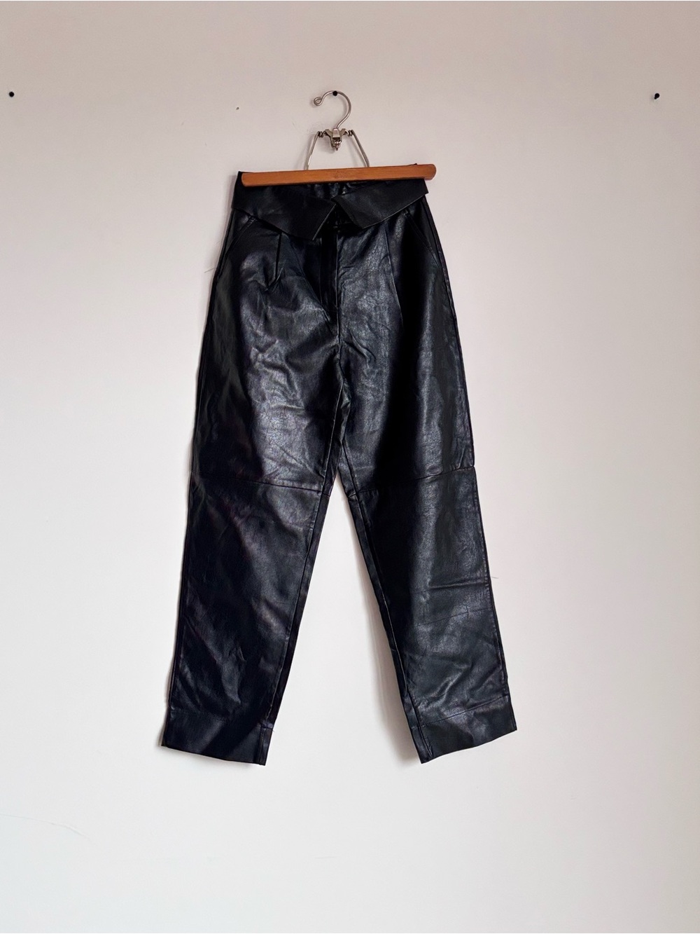 High-Rise Black Faux Leather Straight-Leg Pants
